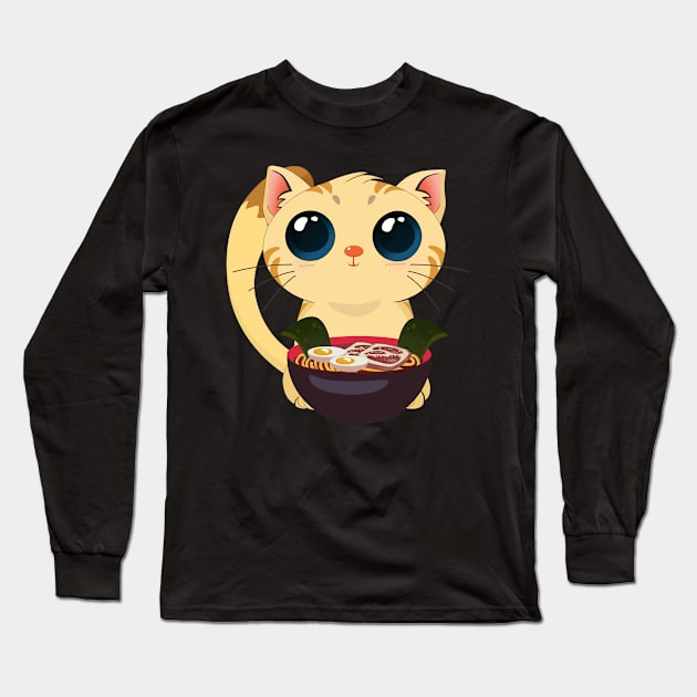 Chibi Anime Cat Ramen Lover Long Sleeve T-Shirt by TheBeardComic